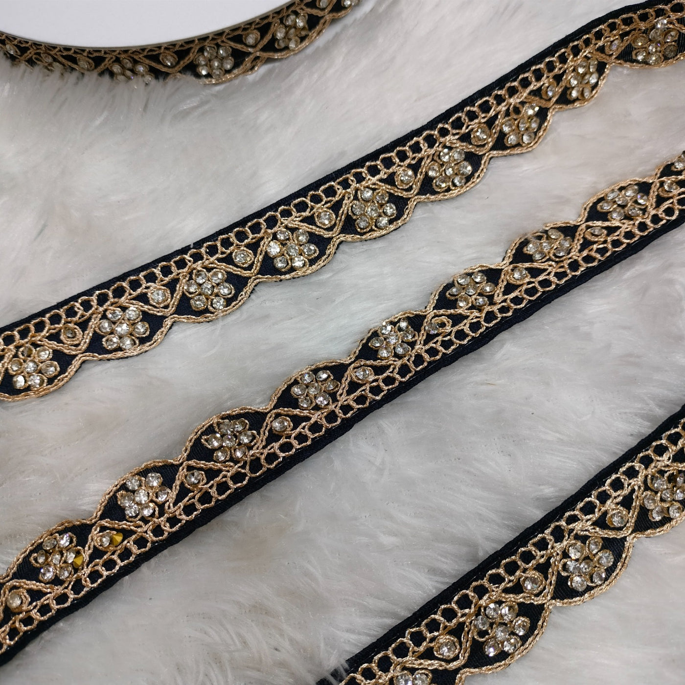 Dark Blue Fancy Stone Embellished Trim