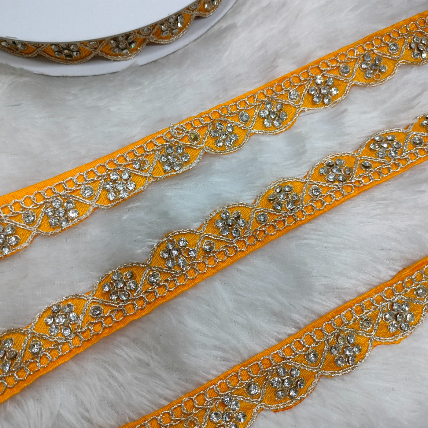 Yellow Fancy Stone Embellished Trim