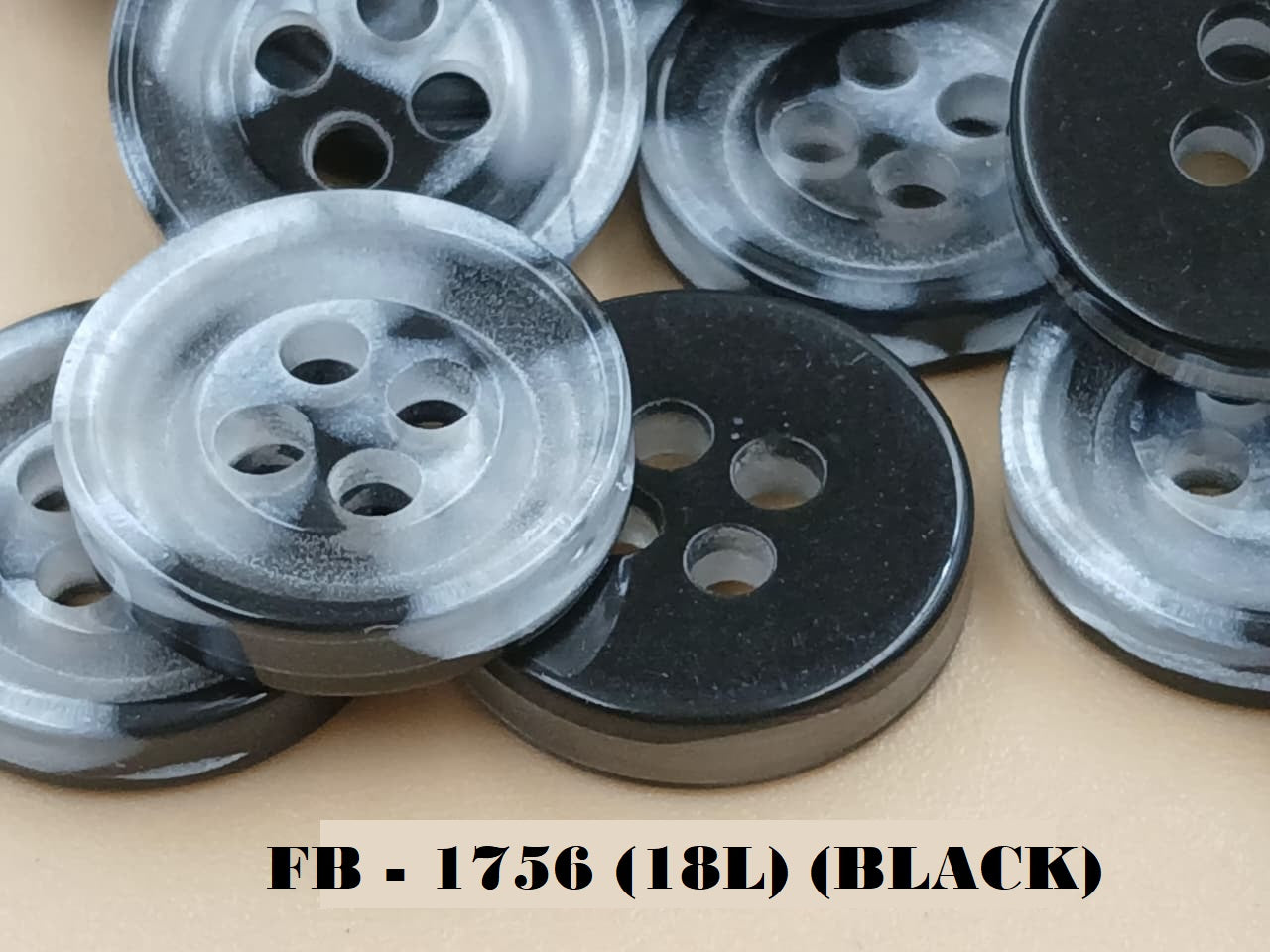 Grey With Black Circular 18L Four Hole Polyester Buttons