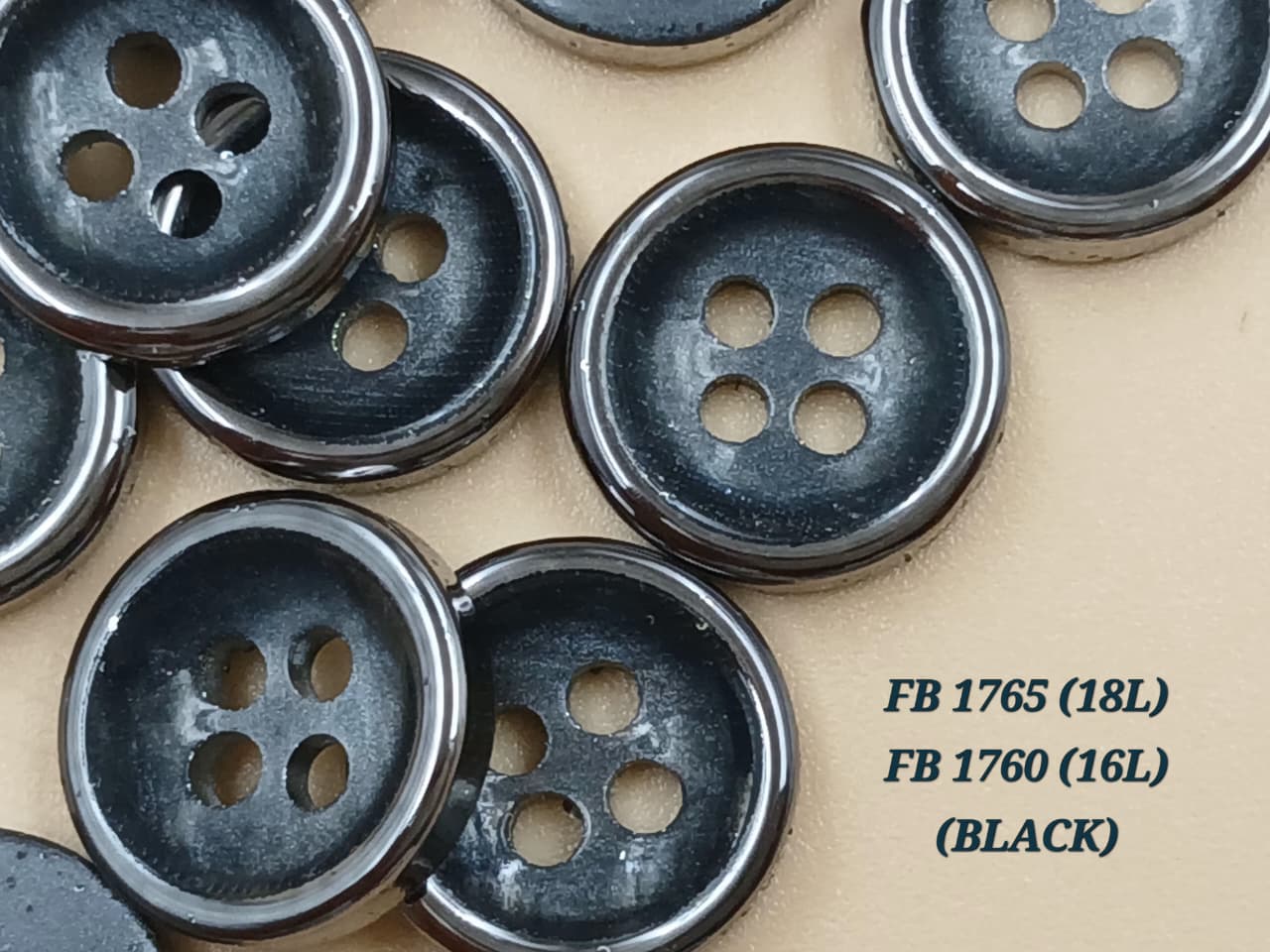 Black Circular 16L Four Hole Polyester Buttons