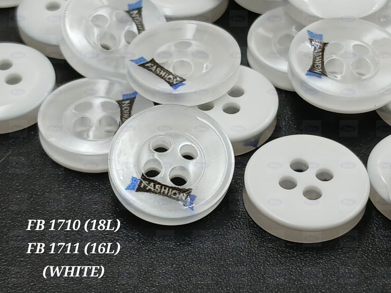 White Circular 18L Four Hole Polyester Buttons