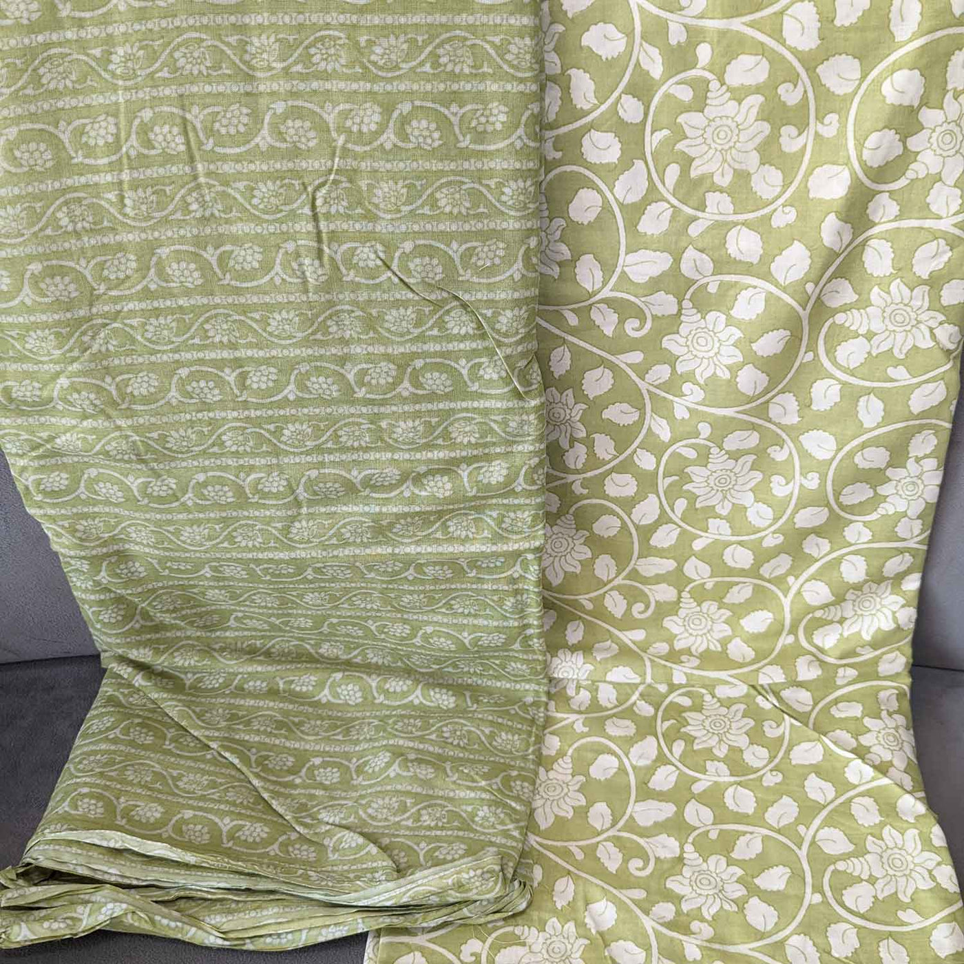 Green & White Floral / Traditional Cotton Fabric Combo