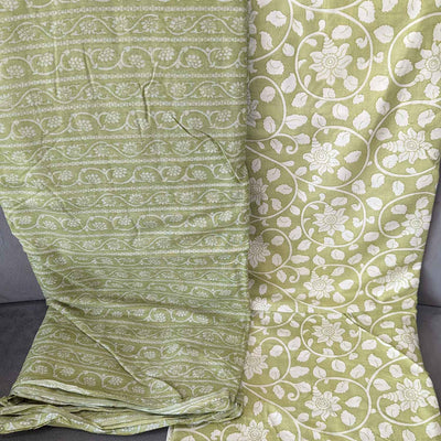 Green & White Floral / Traditional Cotton Fabric Combo