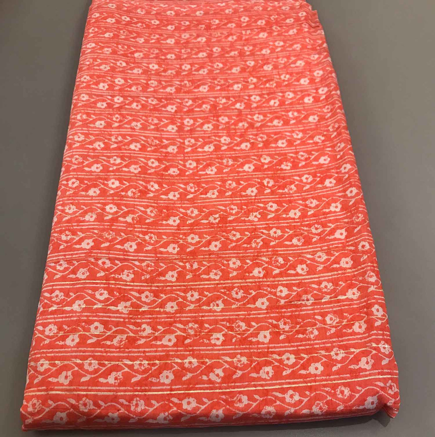 Peach Orange Floral Viscose Chanderi Lurex Fabric