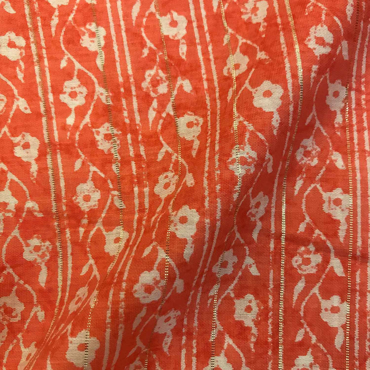 Peach Orange Floral Viscose Chanderi Lurex Fabric