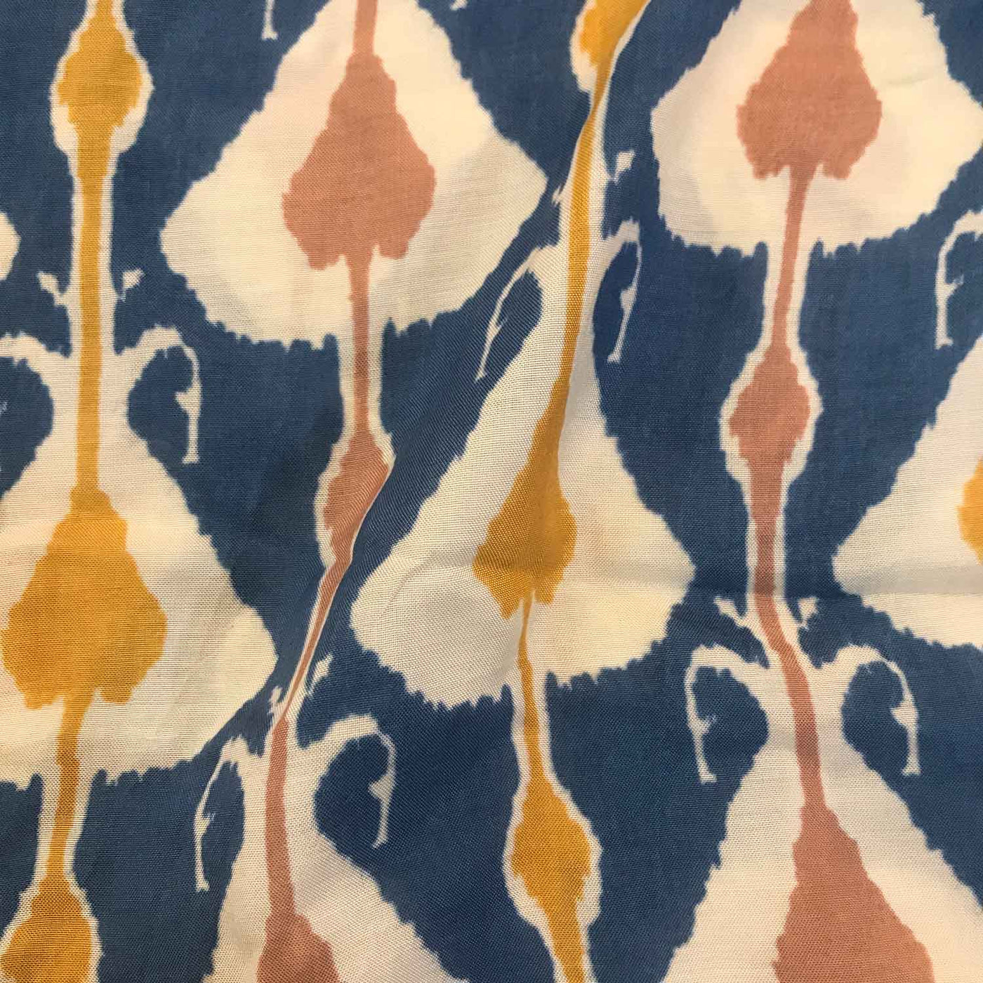 White and Blue Ikat Muslin Silk Fabric