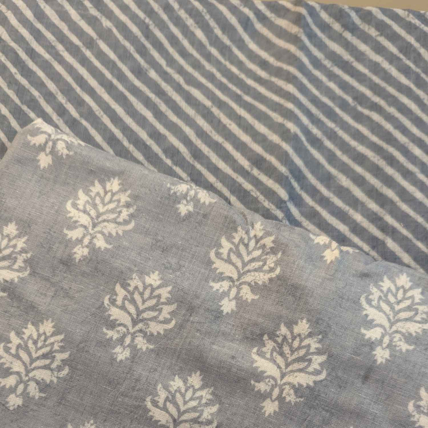 Gray & White Motifs / Stripes Cotton Fabric Combo