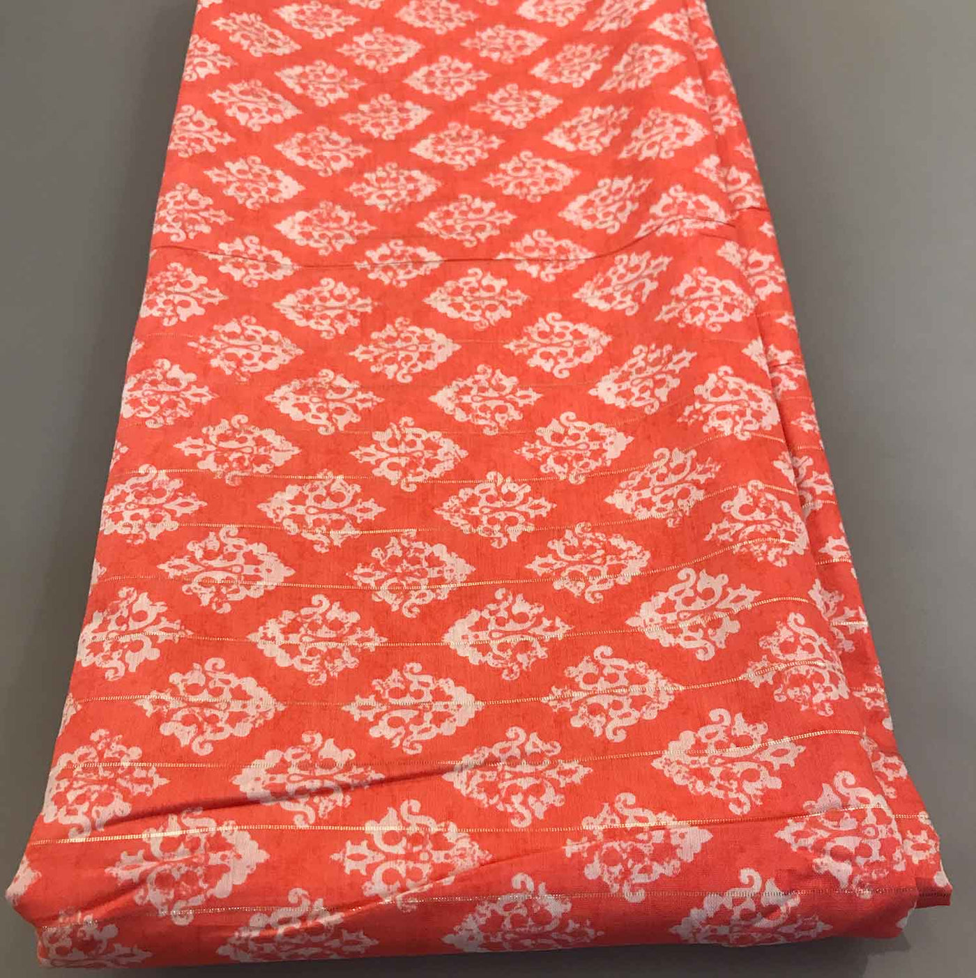 White Motifs Peach Orange Chanderi Lurex Fabric