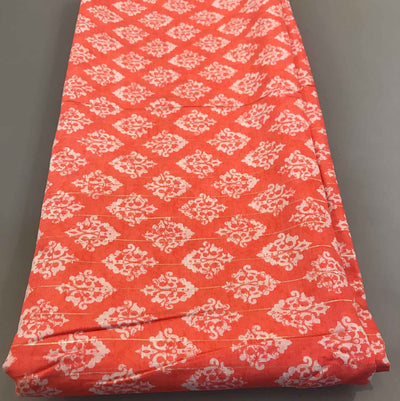 White Motifs Peach Orange Chanderi Lurex Fabric