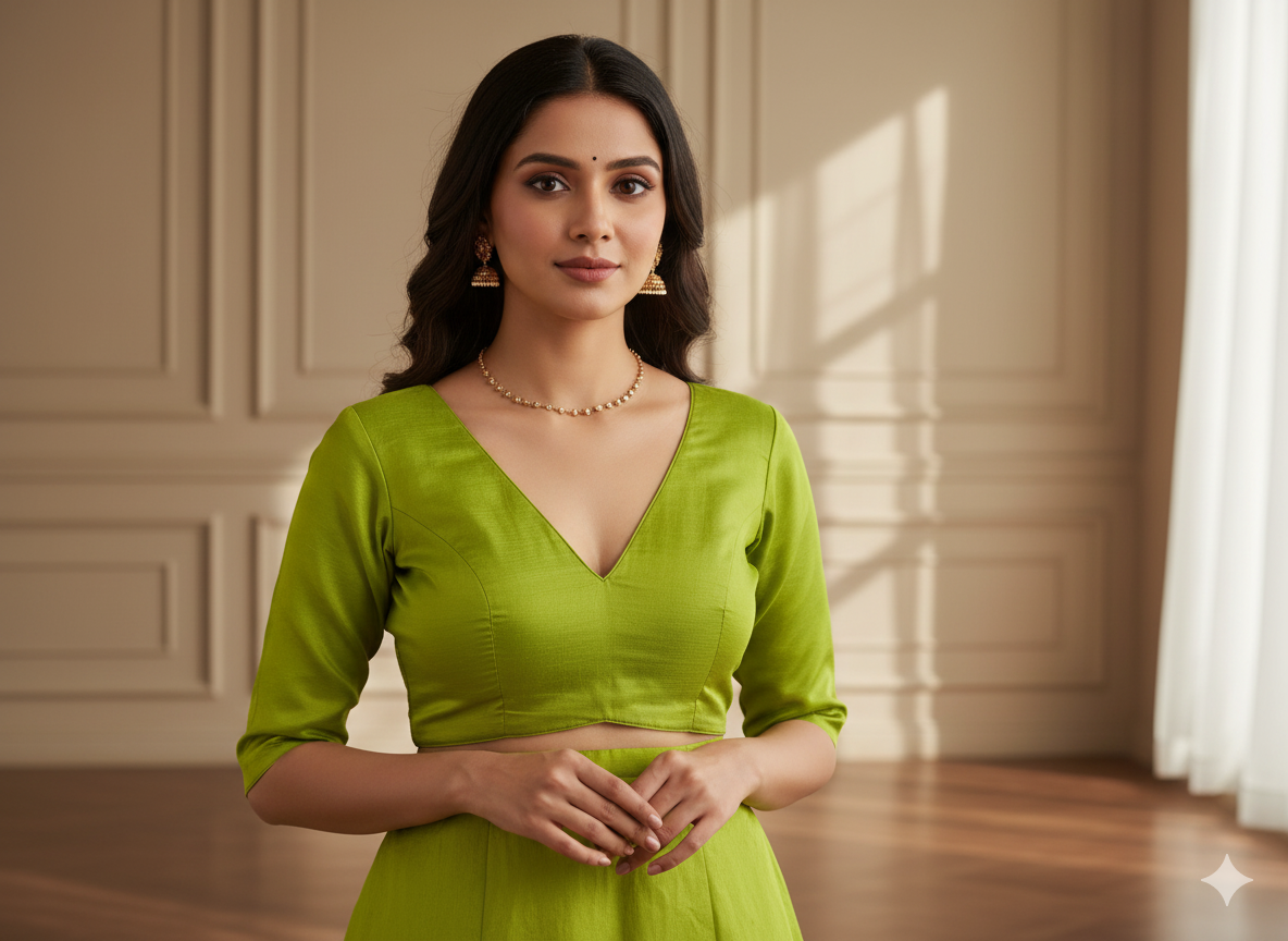 लेमन ग्रीन प्लेन शुद्ध विस्कोस गाजी सिल्क फैब्रिक