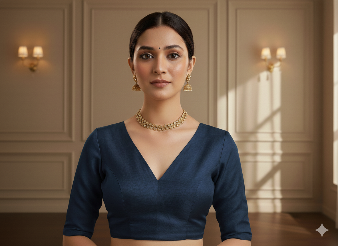 नीला सादा शुद्ध विस्कोस गाजी सिल्क कपड़ा