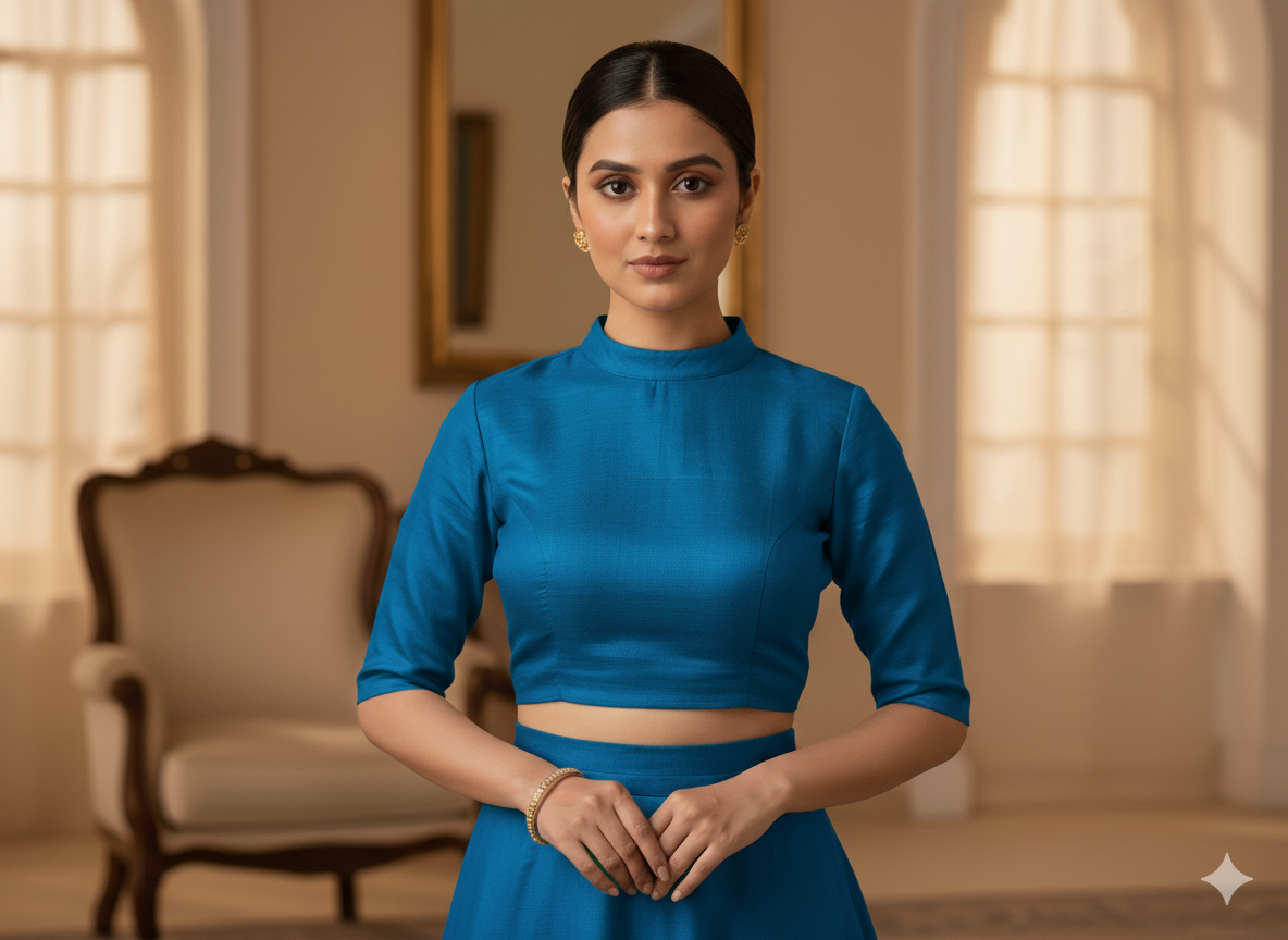 गहरा चैती नीला सादा शुद्ध विस्कोस गाजी सिल्क कपड़ा