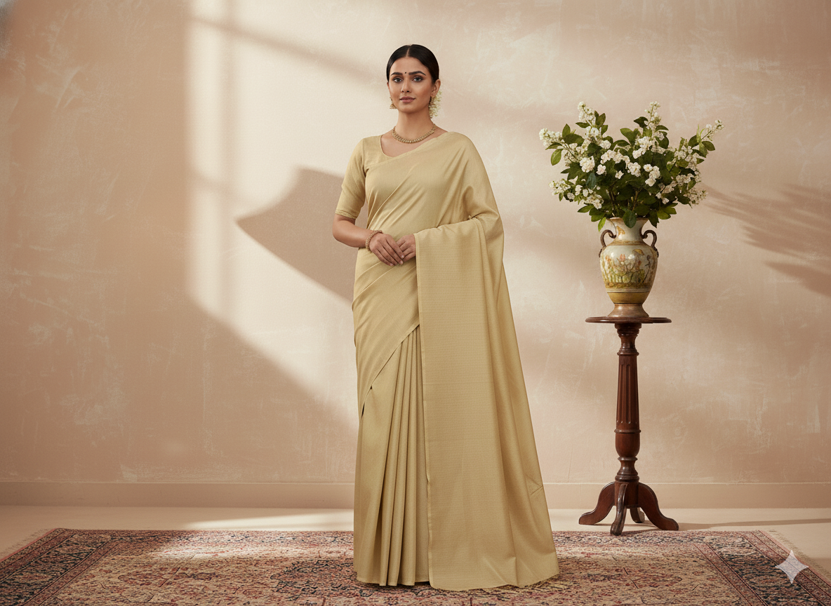 हल्का सोना सादा शुद्ध विस्कोस गाजी रेशम कपड़ा