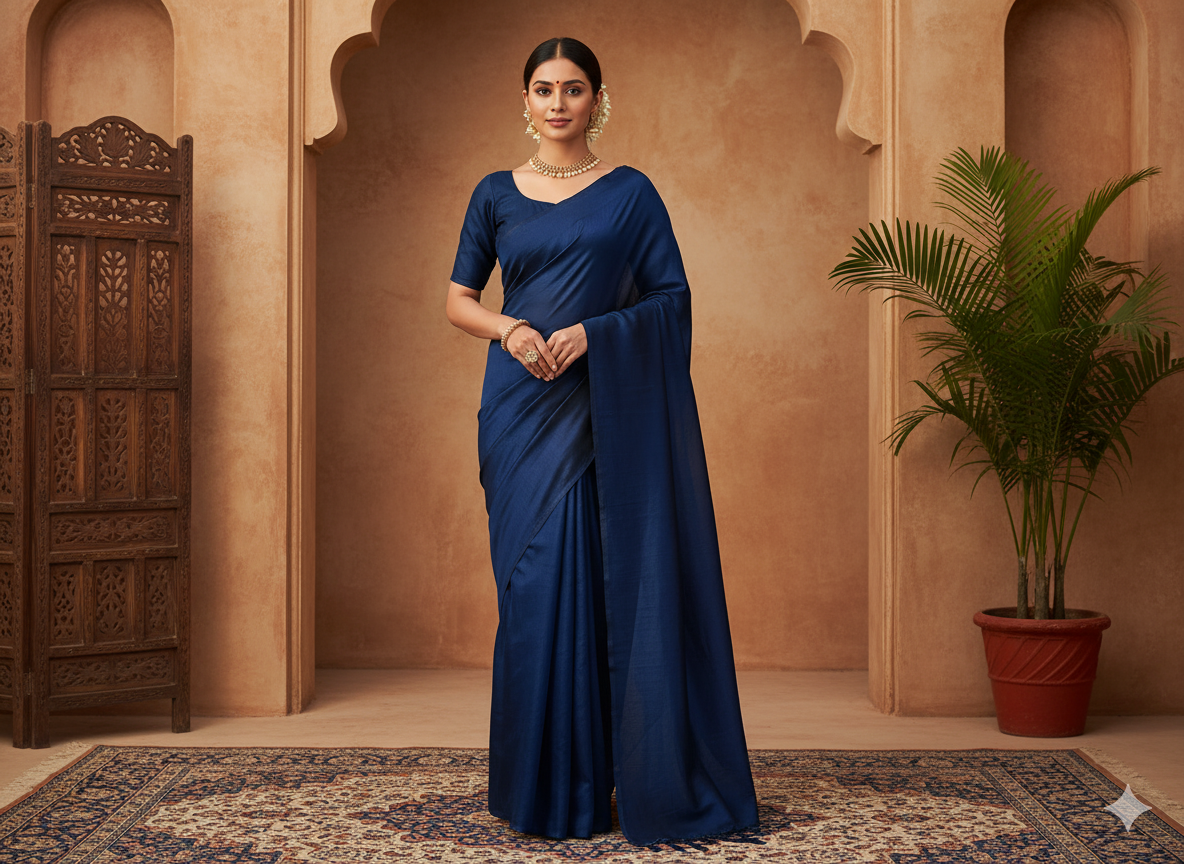 नीला सादा शुद्ध विस्कोस गाजी सिल्क कपड़ा