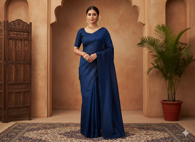 नीला सादा शुद्ध विस्कोस गाजी सिल्क कपड़ा