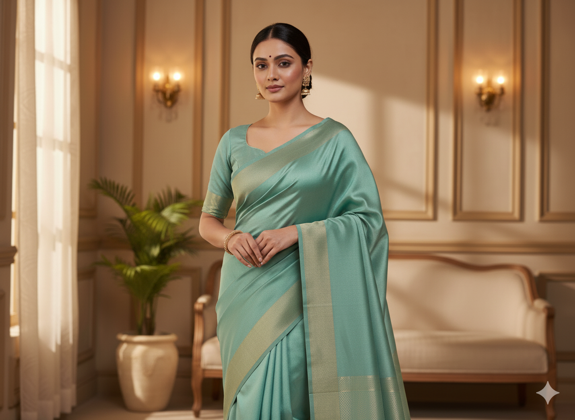 पिस्ता हरा सादा शुद्ध विस्कोस गाजी सिल्क फैब्रिक