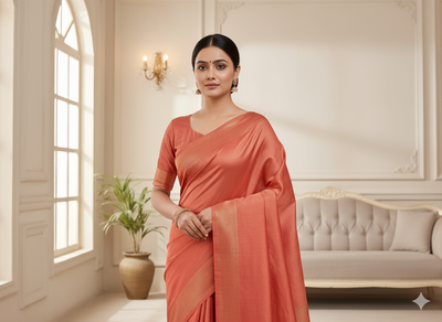 गहरा पीच सादा शुद्ध विस्कोस गाजी सिल्क कपड़ा