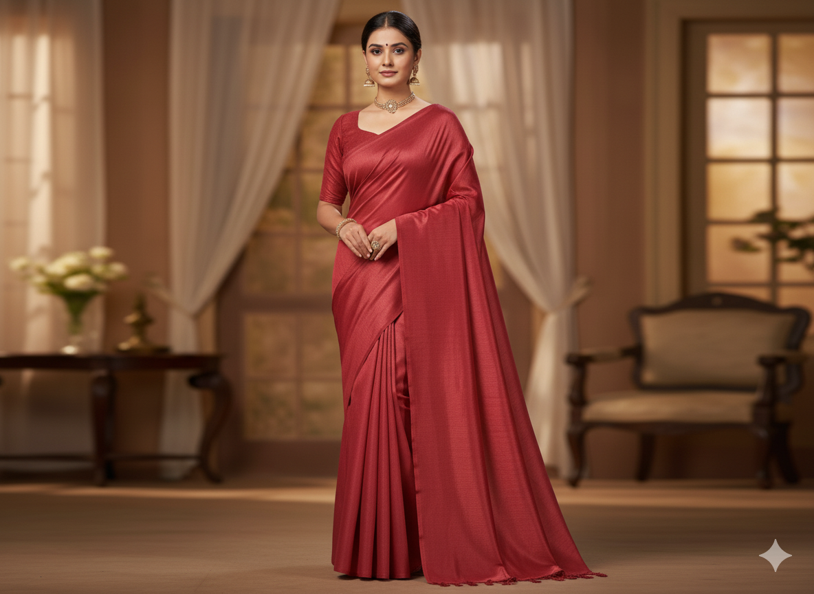 कोरल ऑरेंज सादा शुद्ध विस्कोस गाजी सिल्क कपड़ा