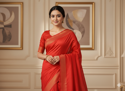 केसरिया सादा शुद्ध विस्कोस गाजी रेशम कपड़ा