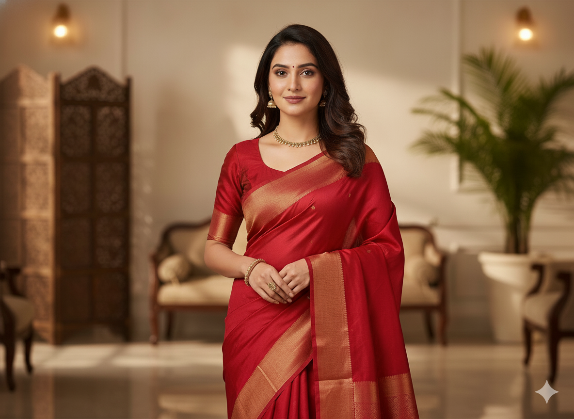 लाल सादा शुद्ध विस्कोस गाजी सिल्क कपड़ा