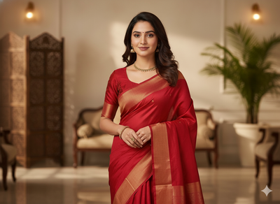 लाल सादा शुद्ध विस्कोस गाजी सिल्क कपड़ा