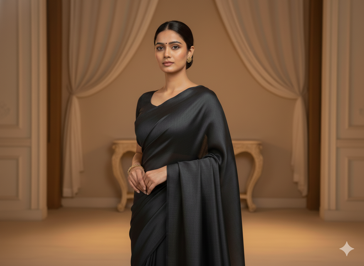 काला सादा शुद्ध विस्कोस गाजी सिल्क कपड़ा