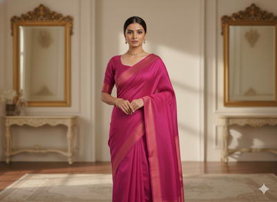 मैजेंटा गुलाबी सादा शुद्ध विस्कोस गाजी सिल्क कपड़ा