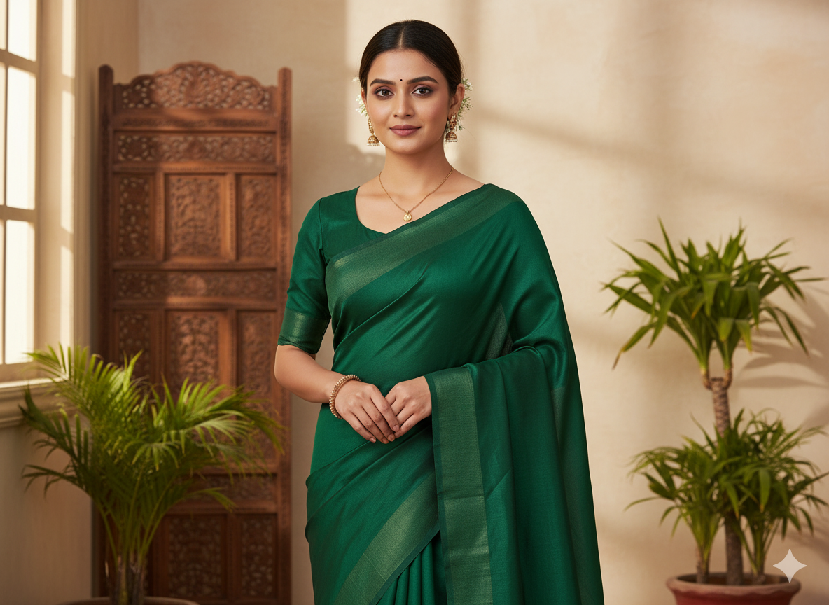 गहरे हरे रंग का सादा शुद्ध विस्कोस गाजी सिल्क कपड़ा