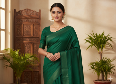 गहरे हरे रंग का सादा शुद्ध विस्कोस गाजी सिल्क कपड़ा