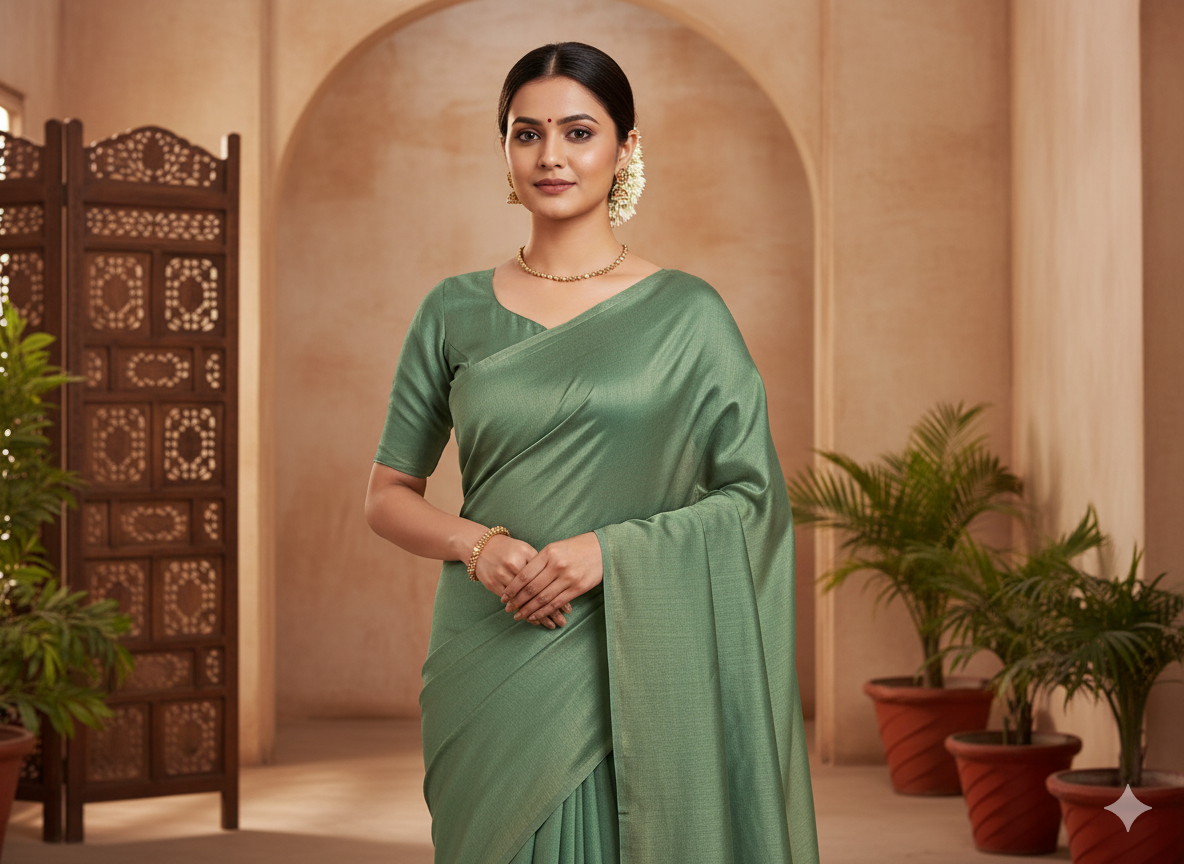 पिस्ता हरा सादा शुद्ध विस्कोस गाजी सिल्क फैब्रिक