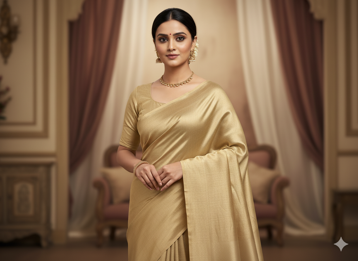 गोल्डन प्लेन शुद्ध विस्कोस गाजी सिल्क फैब्रिक