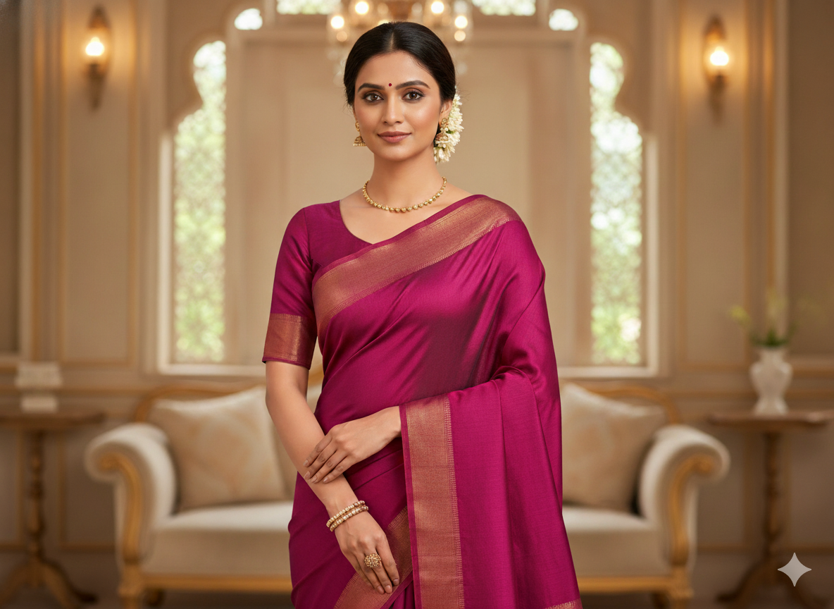 चमकदार मैजेंटा सादा शुद्ध विस्कोस गाजी सिल्क कपड़ा