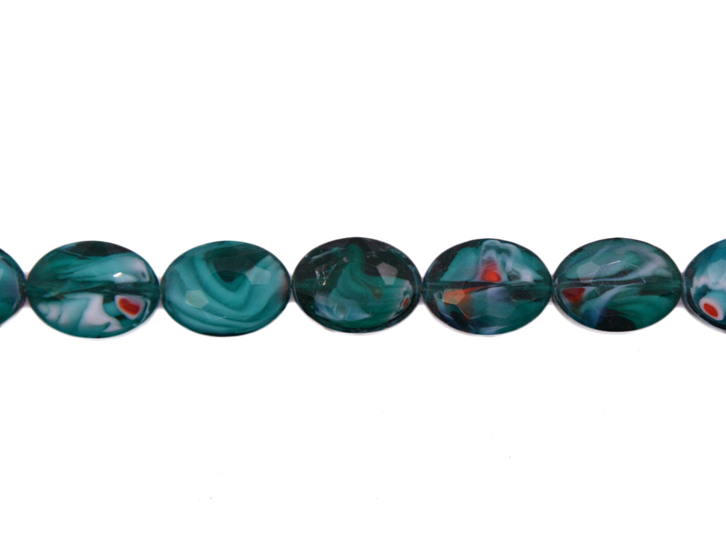 Teal Green White and Red Double Tone Designer Glass Beads