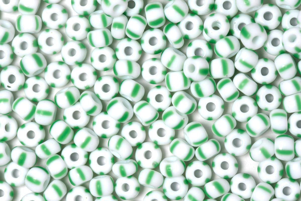 White & Green Preciosa Stripes Seeds Beads