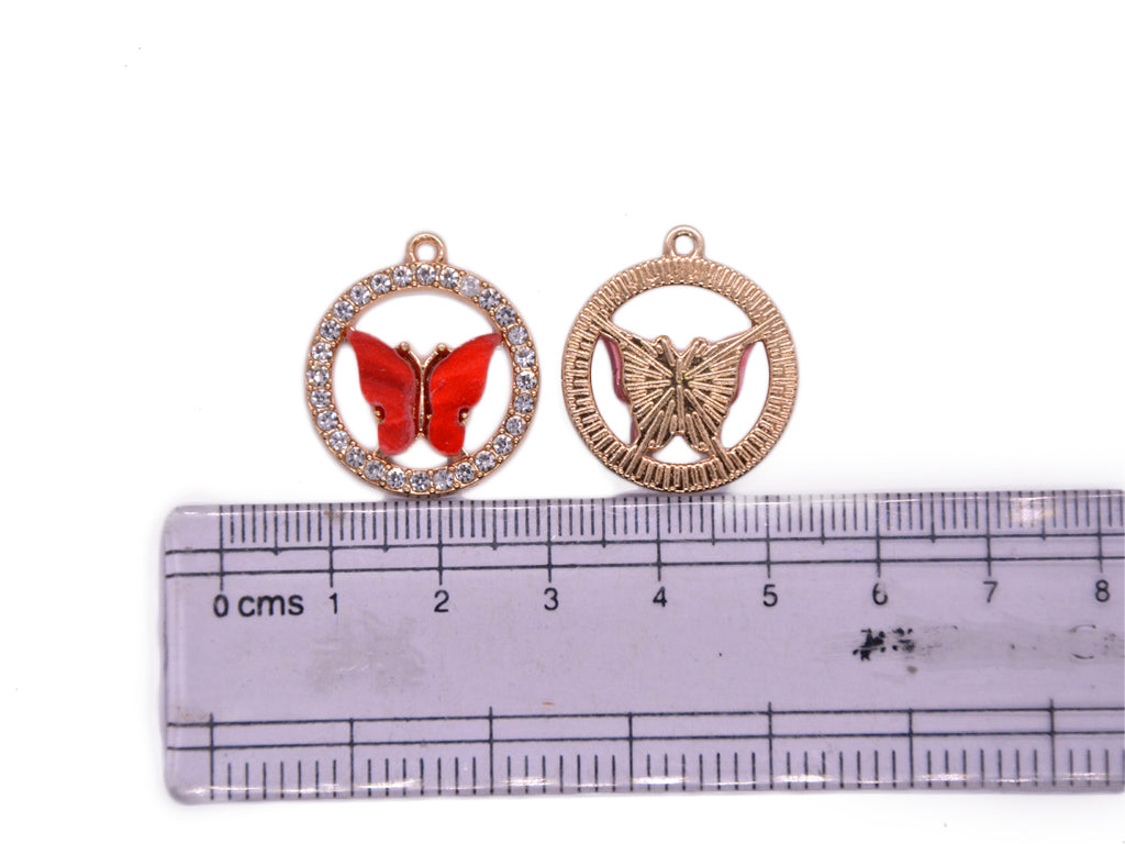 Red Butterfly Shaped Metal Resin Charms