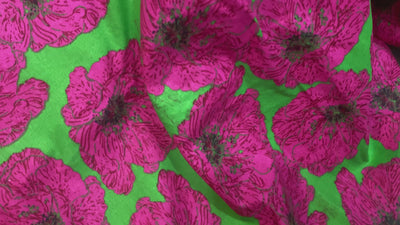 Lime Green Hot Pink Multicolor Floral Printed Canvas Fabric