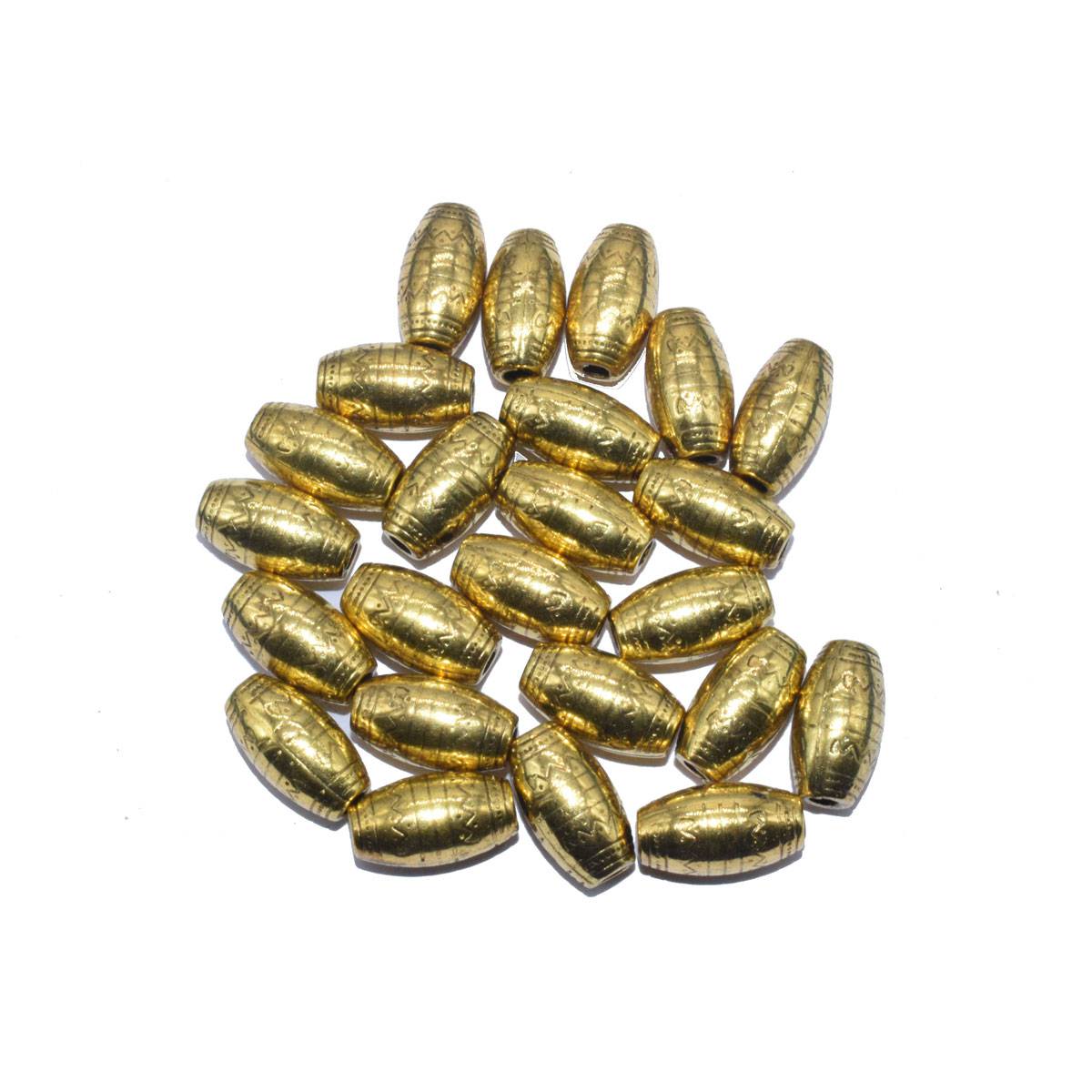 Golden Designer Oval Acrylic Beads - 15x9 mm