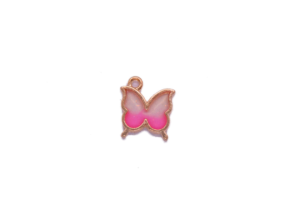 Pink White Butterfly Shaped Metal Glass Charms