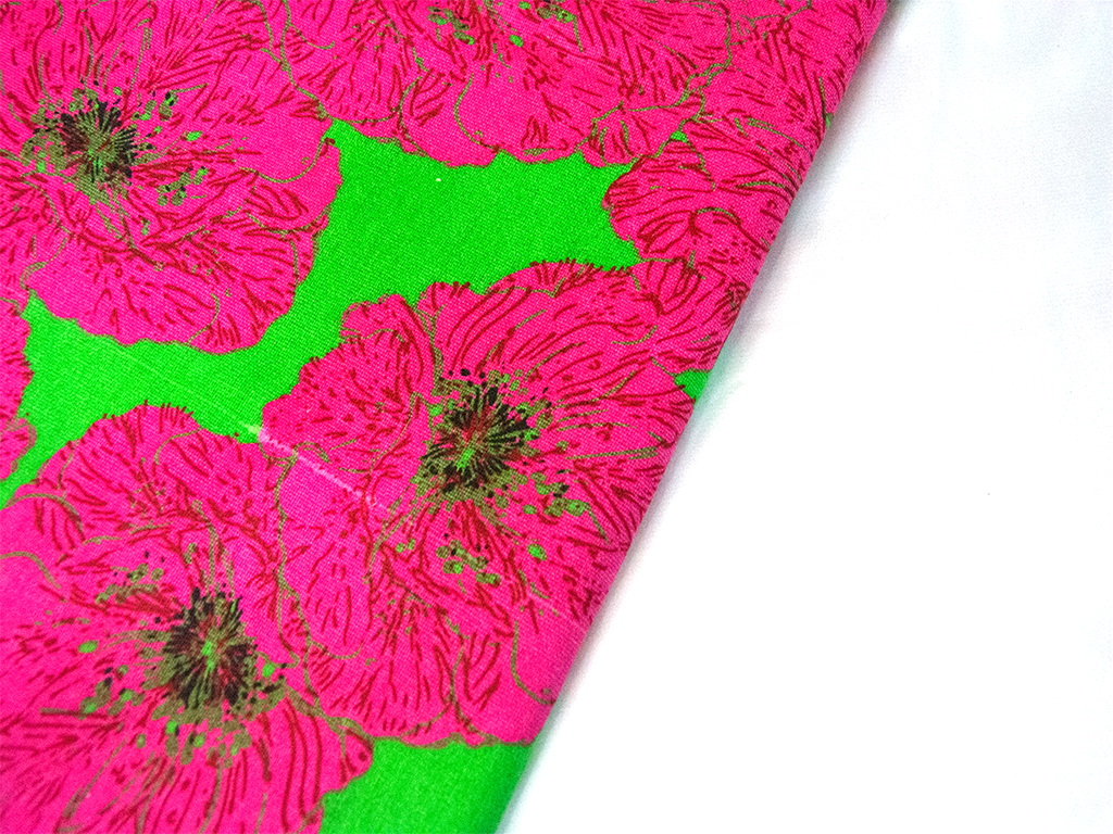 Lime Green Hot Pink Multicolor Floral Printed Canvas Fabric