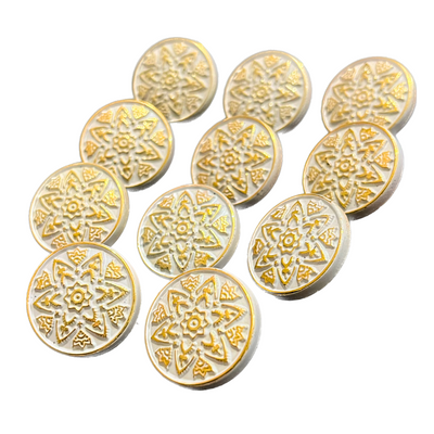 White Circular Plastic Buttons With Golden Design