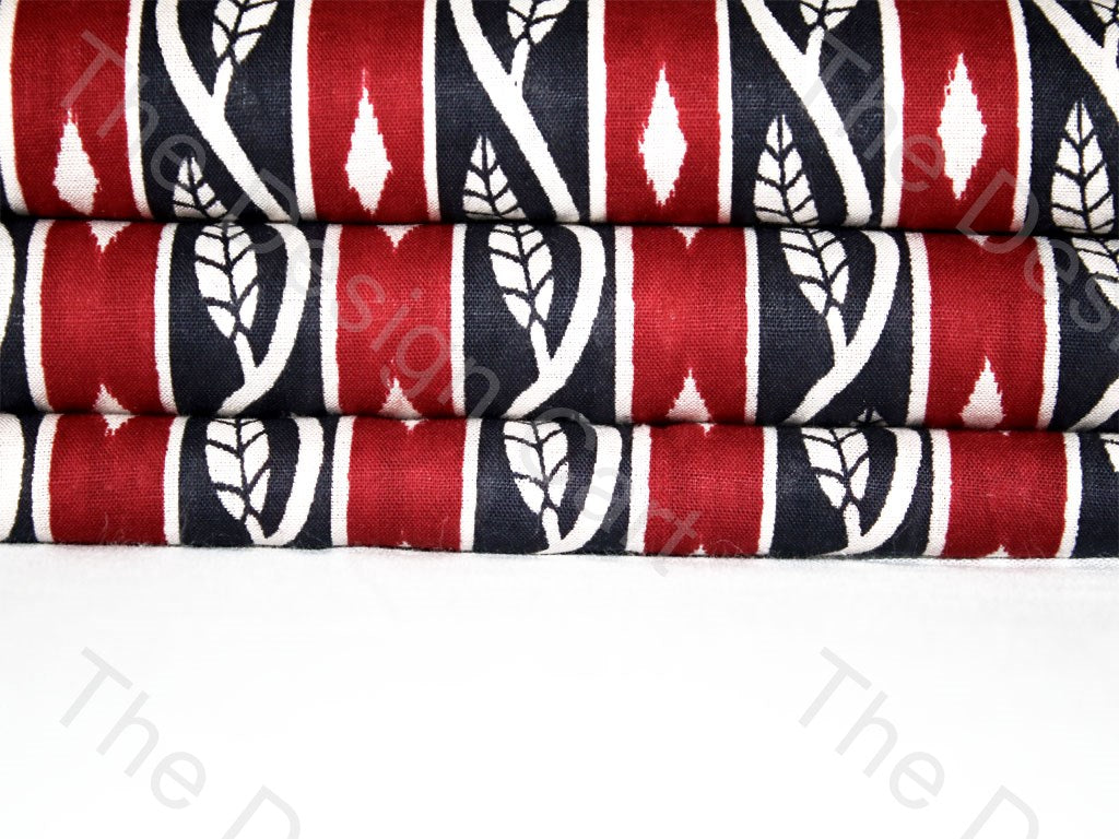 red-black-leaves-border-design-cotton-fabric