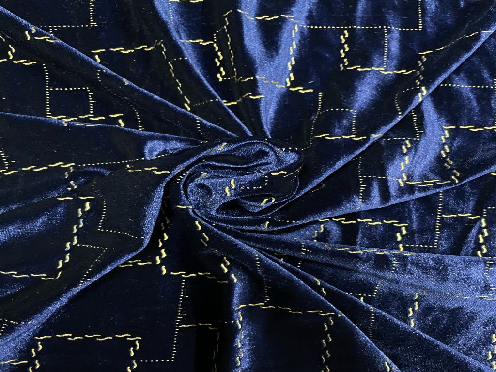 Navy Blue Emboss velvet Fabric