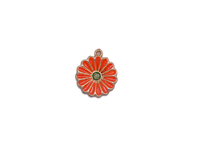 Orange Dark Green Flower Shaped Metal Charms