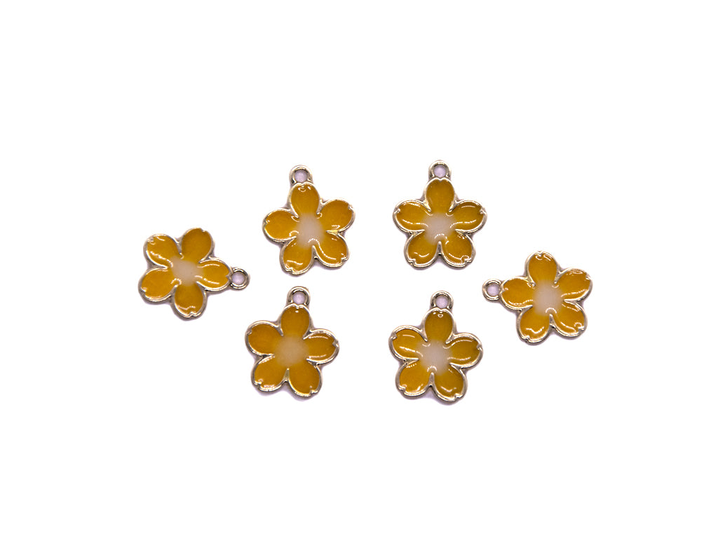 Mustard Flower Shaped Enamel Metal Charms