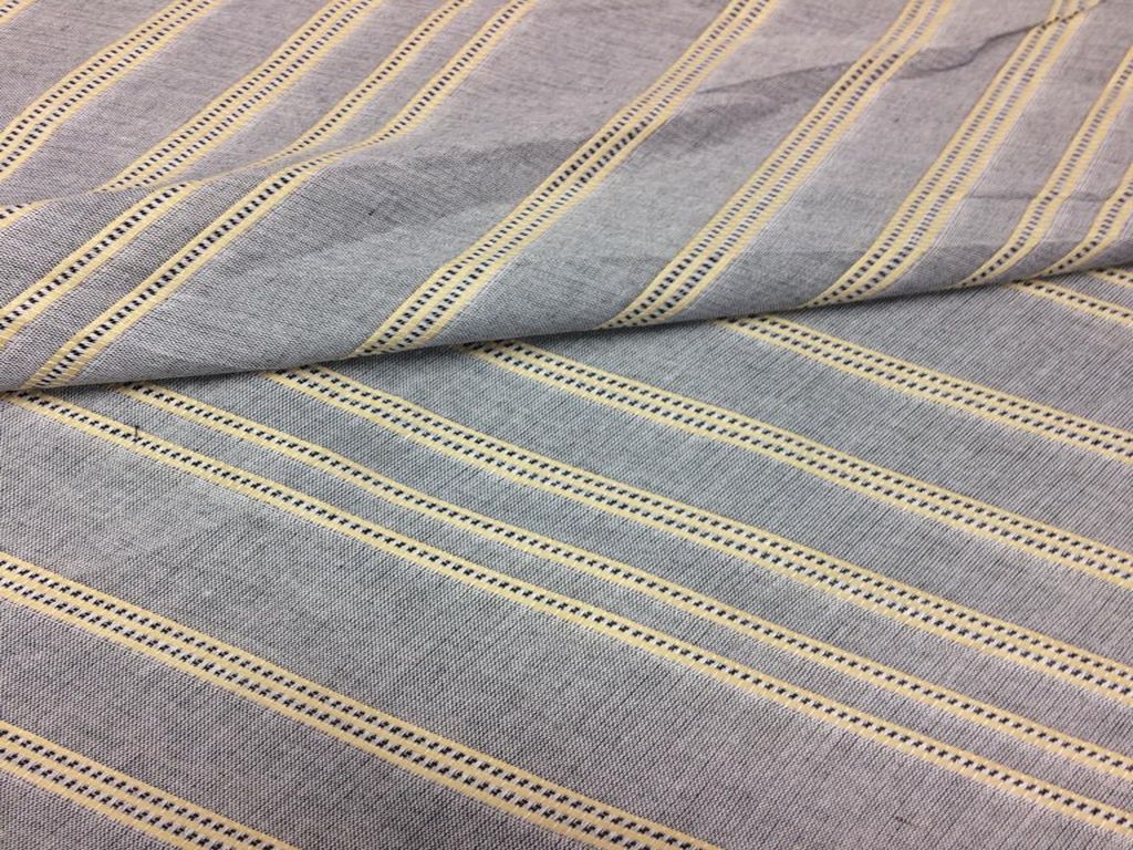 Gray & Yellow Rib Stripes Cotton Fabric