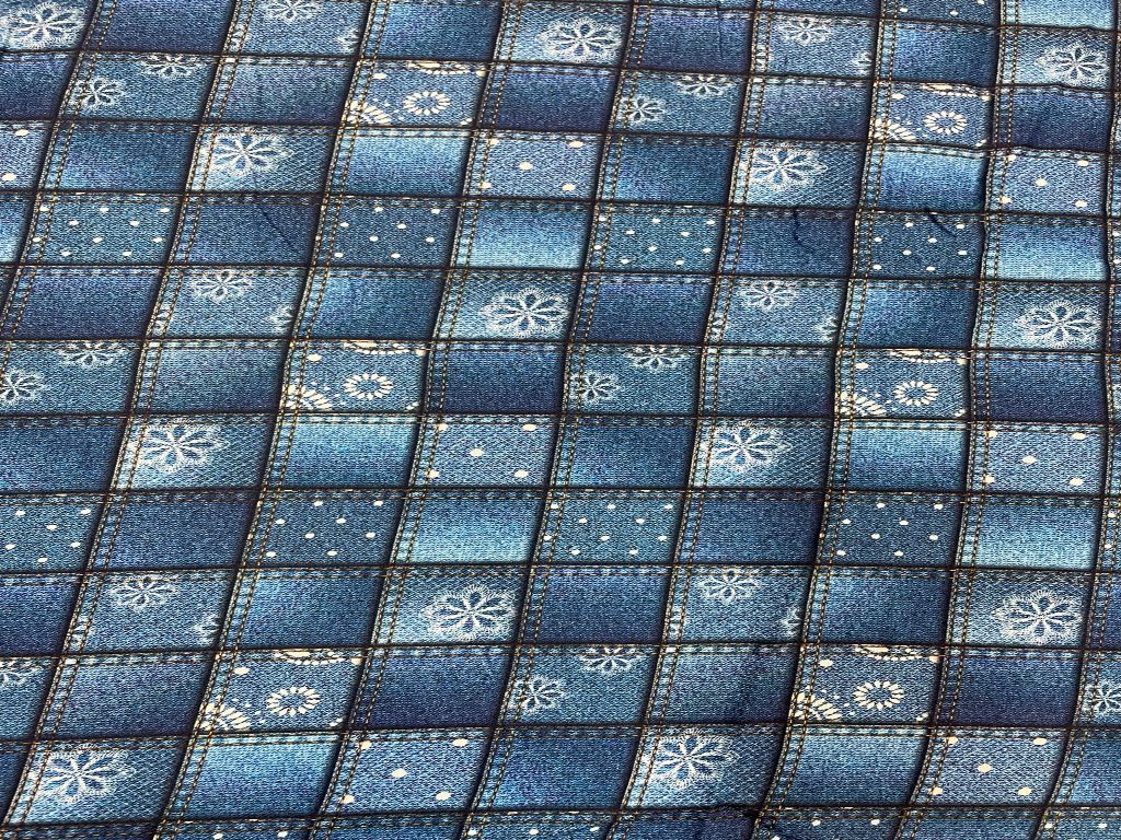 Blue Checks Printed Corduroy Fabric