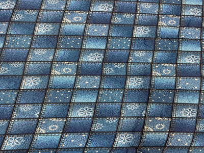 Blue Checks Printed Corduroy Fabric