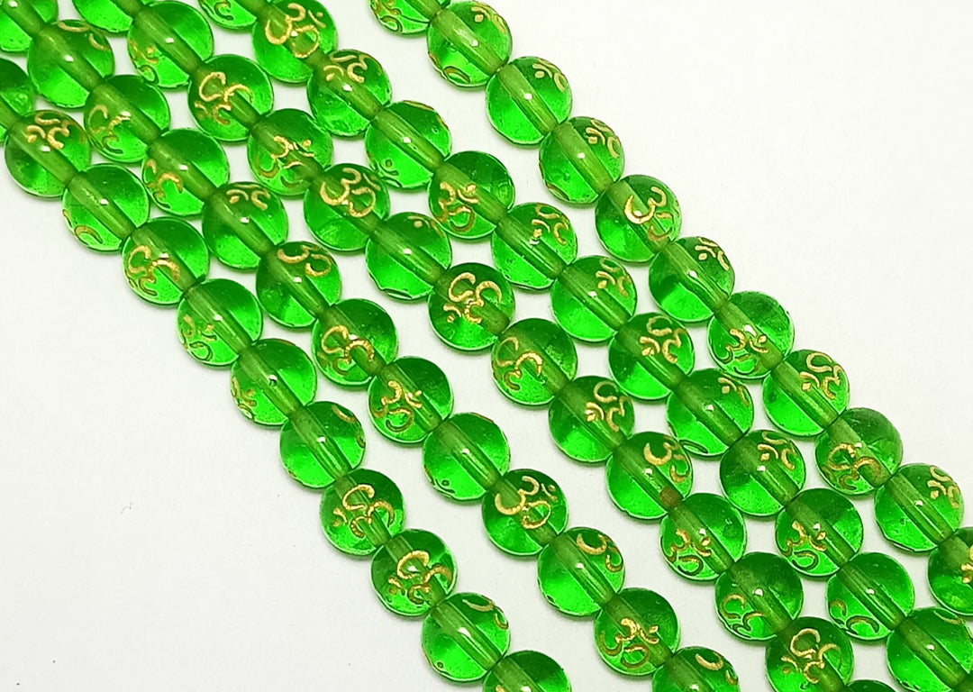 Dark Green Om Printed Glass Beads