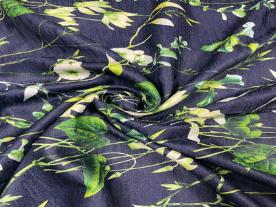 Navy Blue Floral Imported Denim Fabric