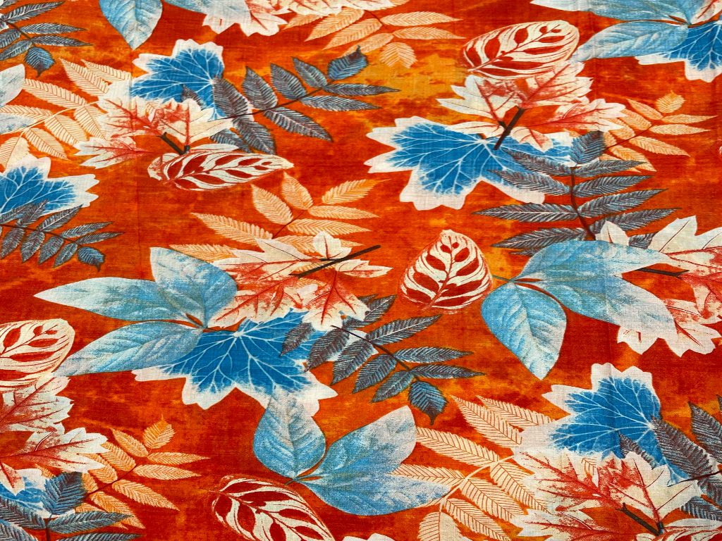Orange Floral Printed Cotton Fabric